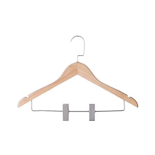 ไม้แขวนเสื้อ+ที่หนีบกระโปรง ตะขอแบนชุบโครม-2