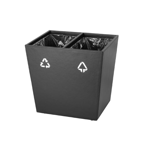 ถังขยะสองช่อง หุ้มหนัง PU - สีดำ